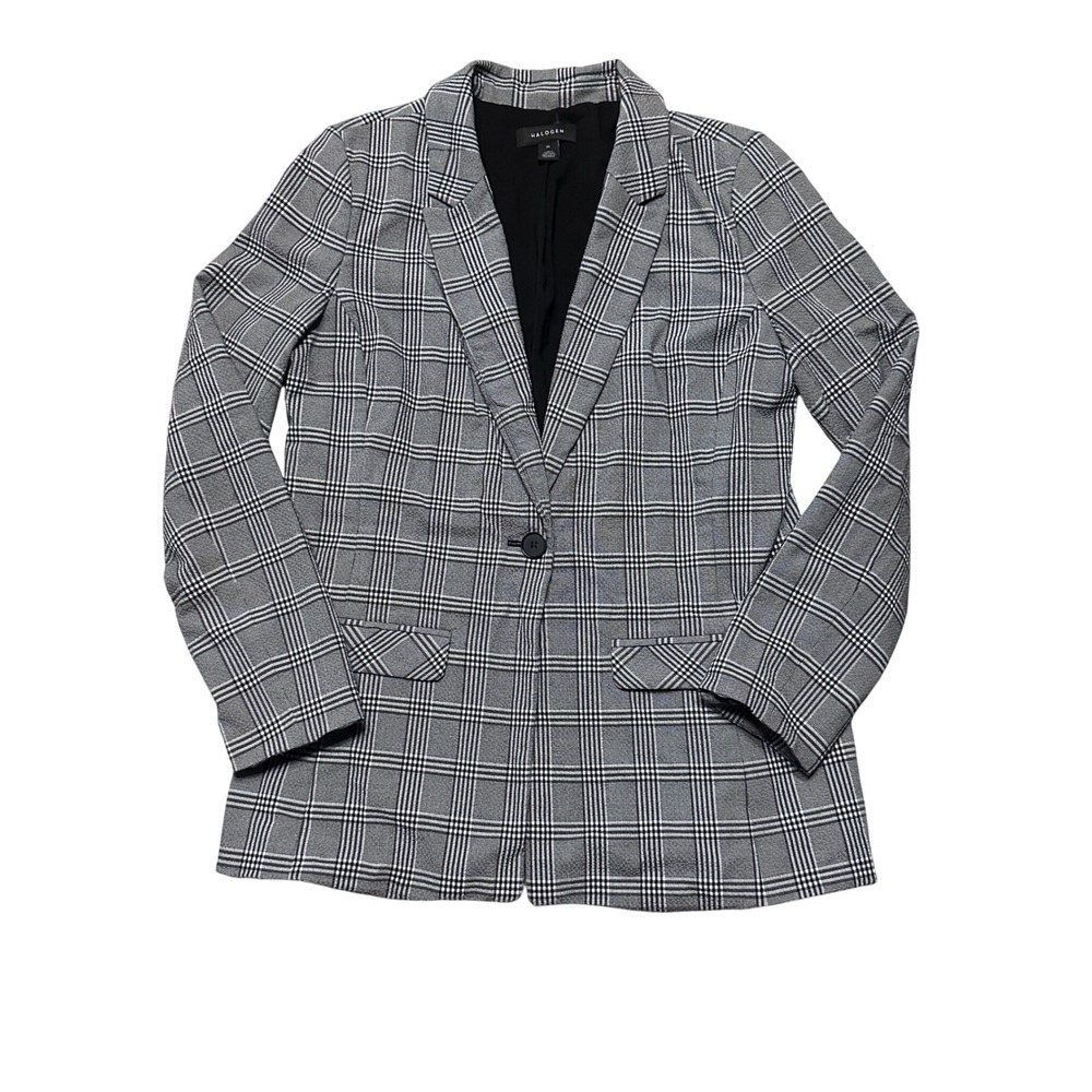 Halogen Glen Plaid Blazer Black White Single Button Jacket Size M